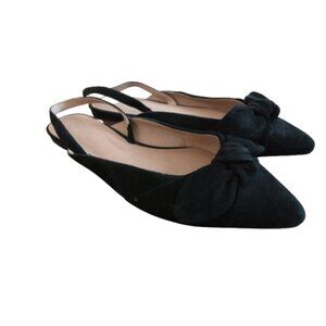 J. JILL Camille Slingback Bow Flats Shoes in Black Suede Leather - Size US 8.5